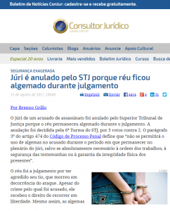 Júri é anulado pelo STJ porque réu ficou algemado durante julgamento - 15/08/2017: http://bit.ly/2g8tnlF/